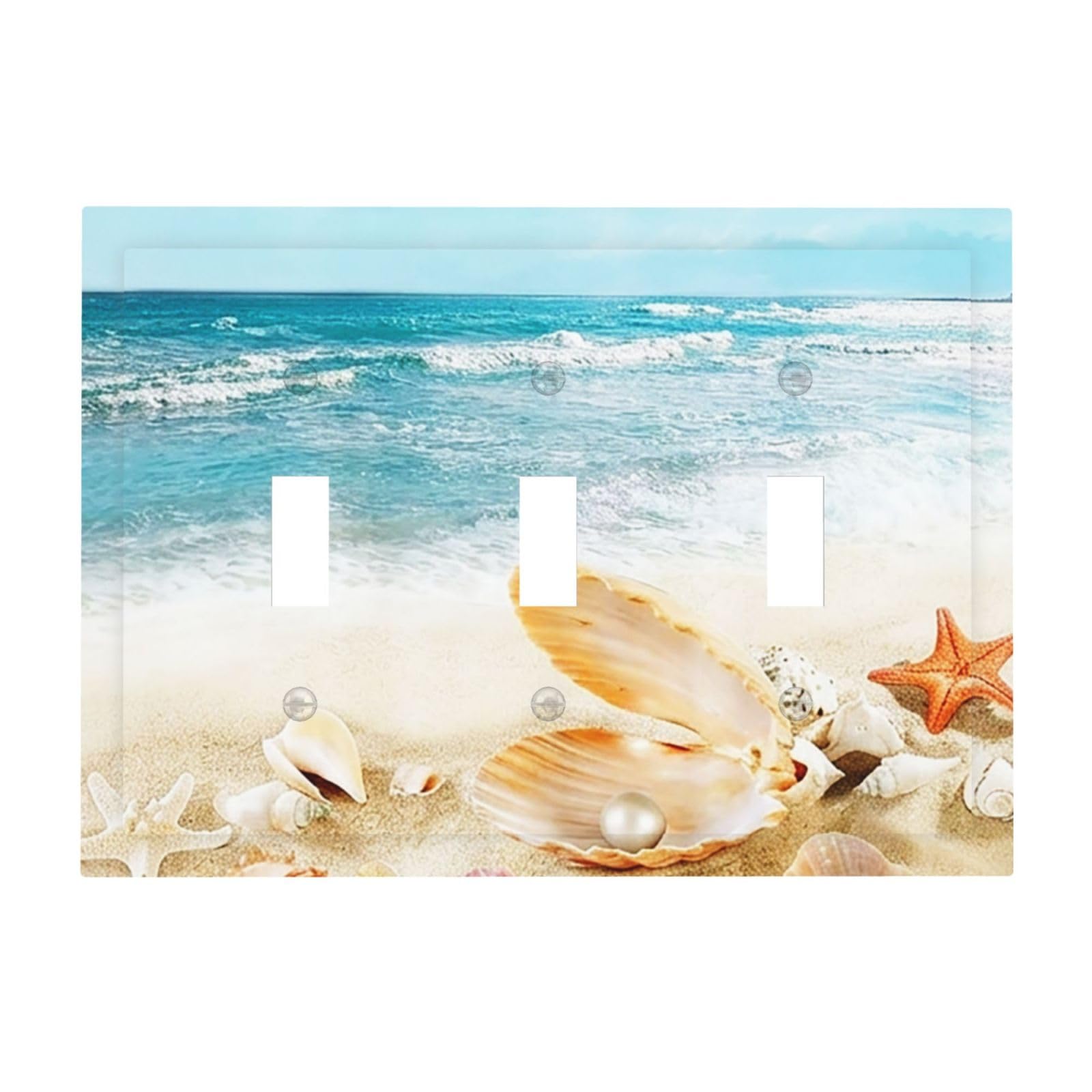 Nautical Beaach Shell Starfish Coastal 3 Gang Electrical Outlet Light Switch Cover Decorative Triple Toggle Wall Plate Electric Faceplate Switch Face Plate