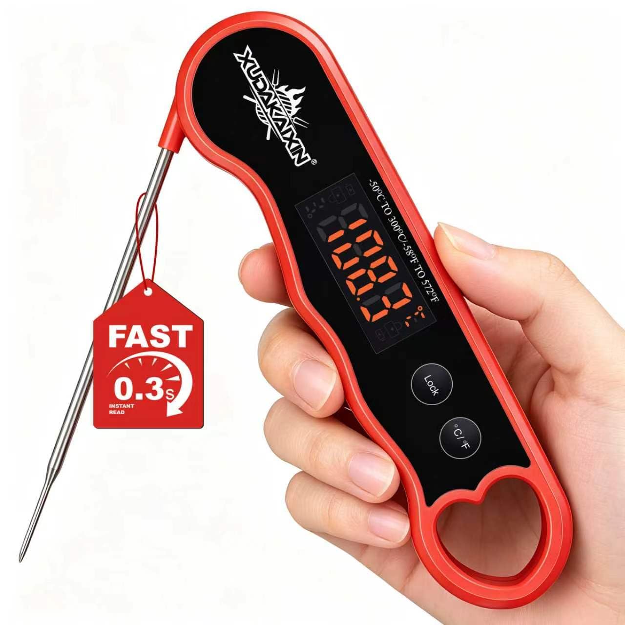 0.3s Fast Read Meat Thermometer – USB-C Rechargeable, Silvery