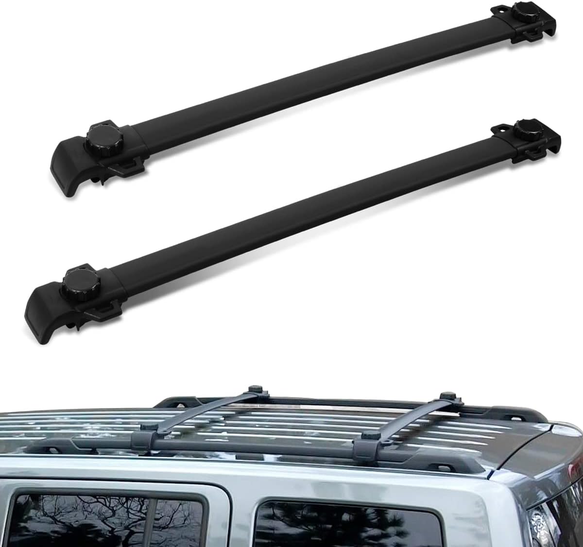 DNA Motoring PT-ZTL-8082 Pair Aluminum Car Roof Rack Cross Bars Compatible with 07-17 Jeep Patriot,Black