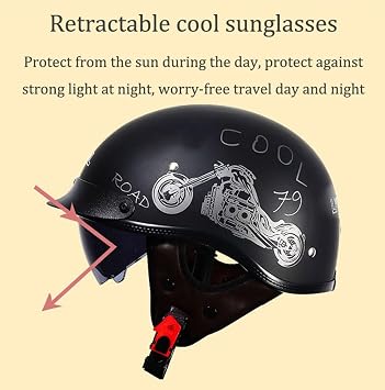 German Style Vintage Motorcycle Jet Helmet, DOT/ECE Approved Open Face Motorbike Helmet, Retro Half Helmet, with Sun Visor and Removable Inner, for Adult Men Women M~XXL