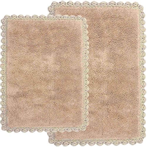 Chesapeake Merchandising Crochet 2-Piece Bath Rug Set, 21" x 34" & 17" x 24", Linen