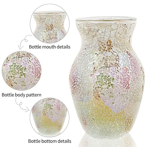 Eastern Rock 8-Inch Vases For Pampas Grass Traditional Handmade Multi-Color Art Vases Tempered Glass Vase, Mosaic Vase, For Dining Table Home Decoration(White Bright) #TOP2