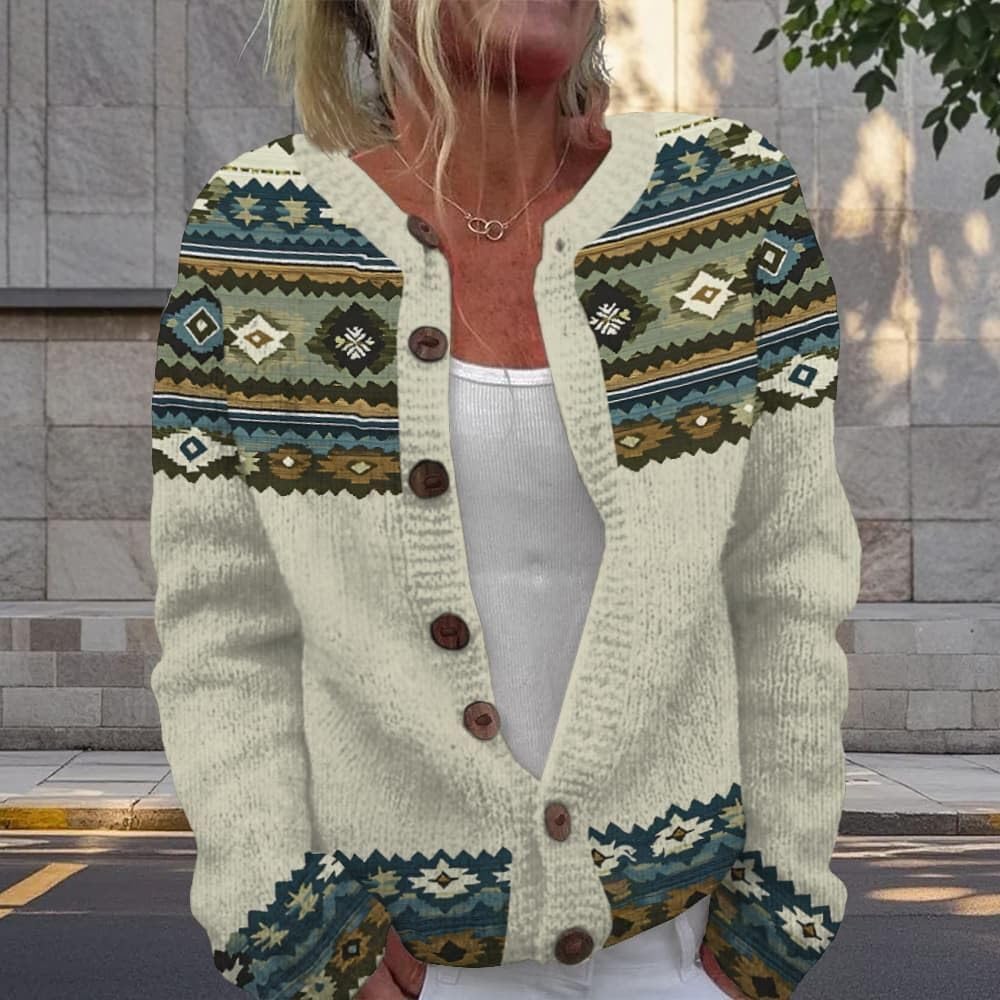 ZOCANIA Cardigan for Women Graphic Open Knit Sweaters Long Sleeve Button Down Cropped Cardigans Soft Winter Outwear - Image 2