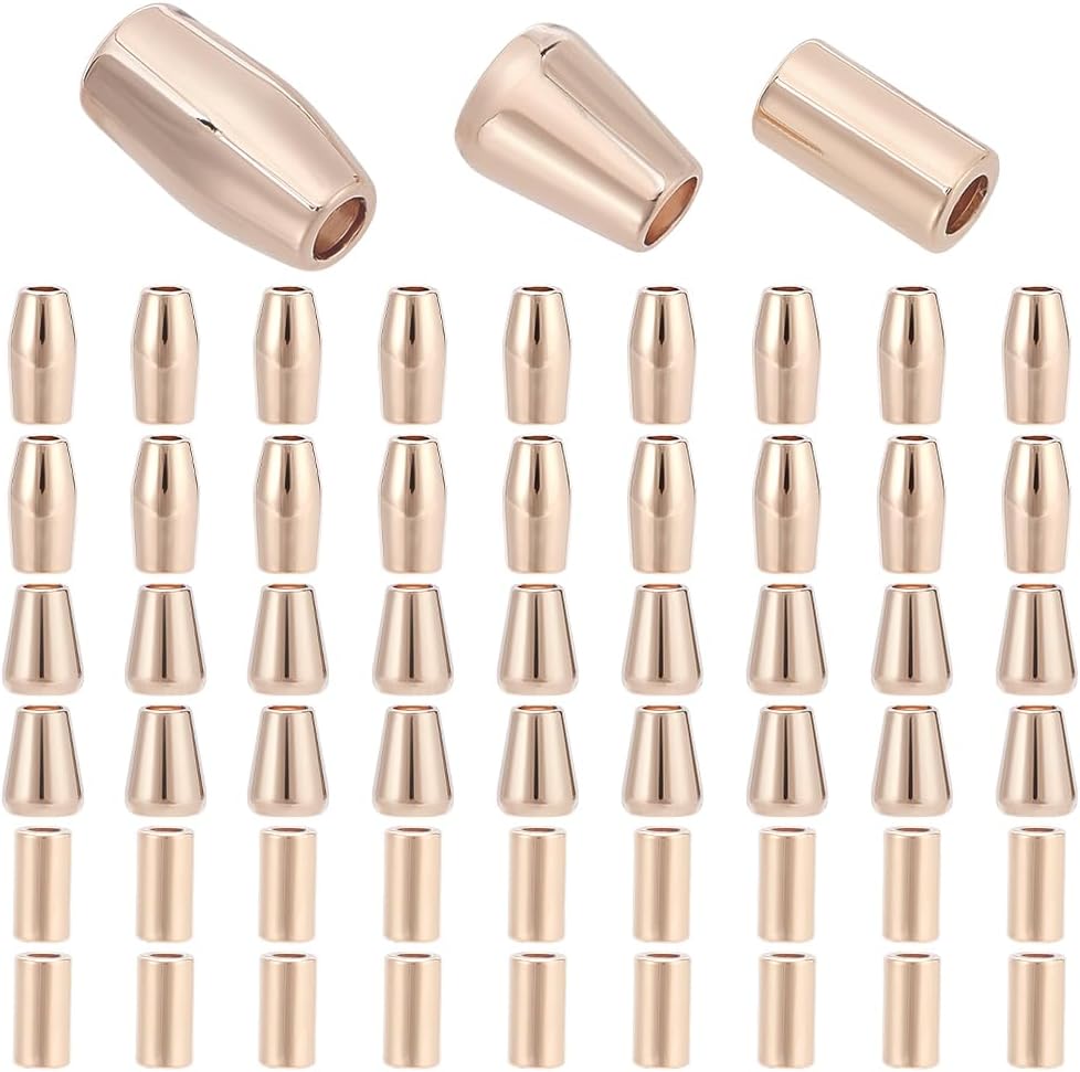 PH PandaHall 54pcs 3 Styles Metal Bell Stoppers Cord End Locks Conical Round Tube Cord Stoppers Cone Column Rope Fastener End Stoppers Drawstring Rope Stoppers for Lanyard Clothes Backpack Bag, Gold