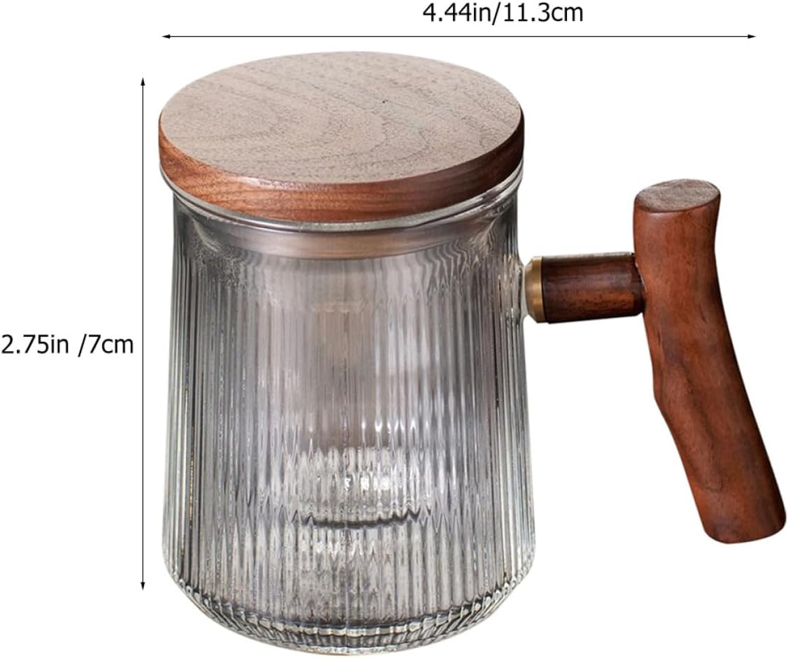 VALICLUD Glass Tea Infuser Mug with Handle 380ml Vertical Stripe Glass Cup with Lid and Removable Strainer for Loose Leaf Tea Home Kitchen Drinkware