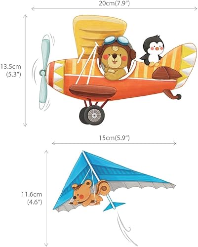 Miniatura 6 de DECOWALL DS-8026 - Calcomanías de pared para niños, diseño de aviones de animales, calcomanías de pared extraíbles para niños, guardería,