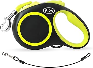 Fida Retractable Dog Lead, 5m/16ft Dog Leads for Large Dogs up to 50KG, Extendable Dog Lead with Green Reflective Ring for Daily Walking