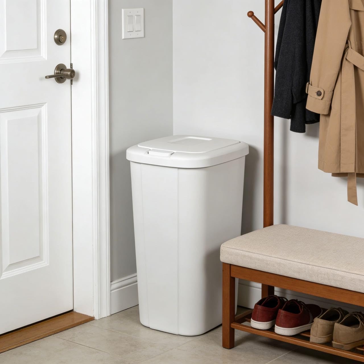 13.3 Gallon Push-Button top lid Kitchen Trash can, White