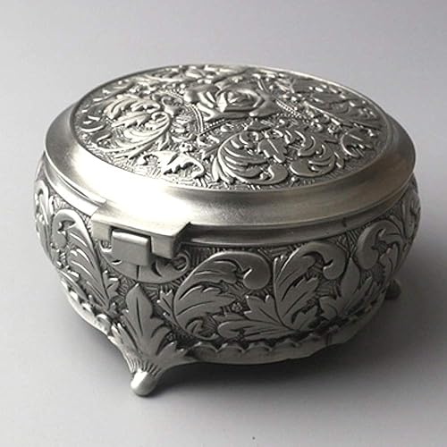 Vista 5 de ROSIKING Caja de Música Redonda de Metal de Aleación en Relieve de Cuerda Antigua Cajas Musicales de Joyería Regalos de Navidad Cumpleaños Día