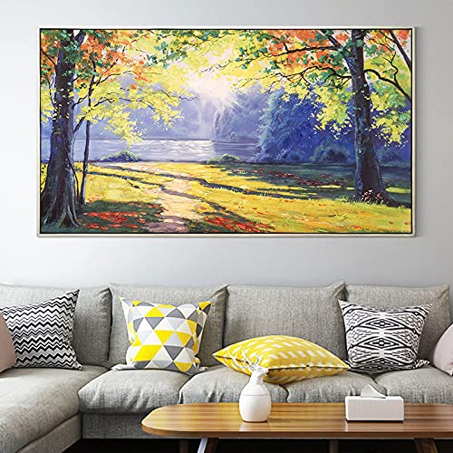 Grand arbre vert peinture paysage bucolique pour illuminer votre grand salon contemporain