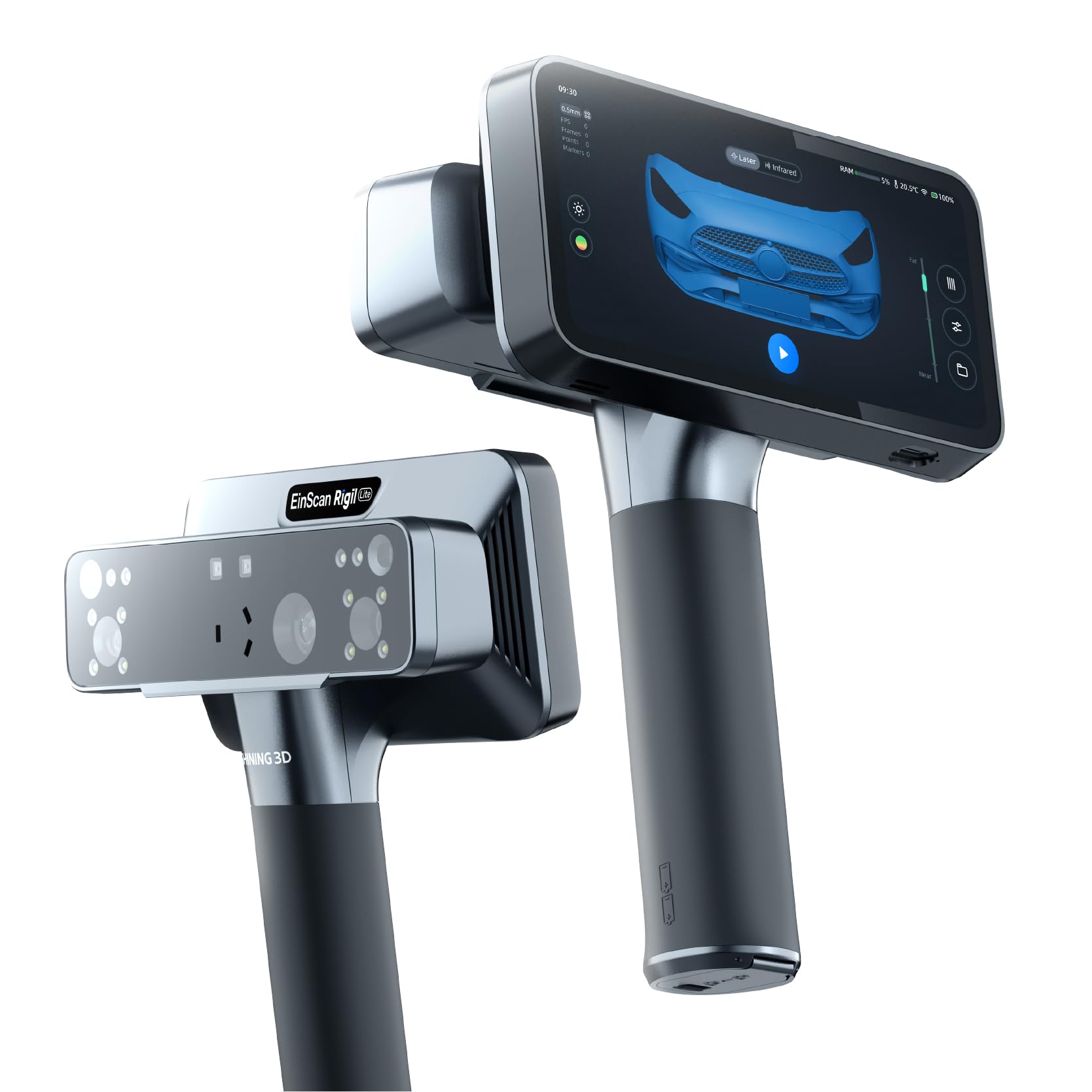EinScan Rigil Lite 3D Scanner, 34+7 Blau-Laser & Infrarot Standalone Scanner mit 6,4" 2K AMOLED-Touchscreen, Kabellos & PC Modi für Automotive & Reverse Engineering, 24GB RAM+512GB SSD