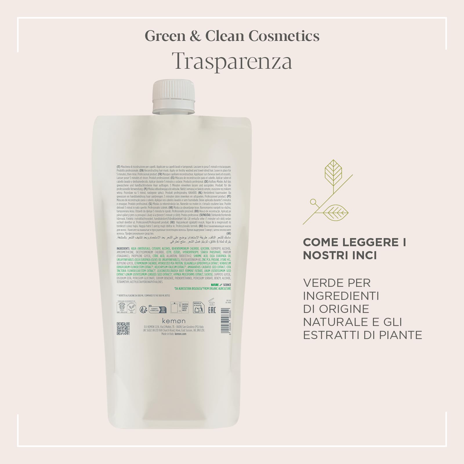 Actyva - Neue Fasermaske, schützende und regenerierende Maske für strapaziertes oder beschädigtes Haar mit Amaranth und Rotalge - 1000 ml
