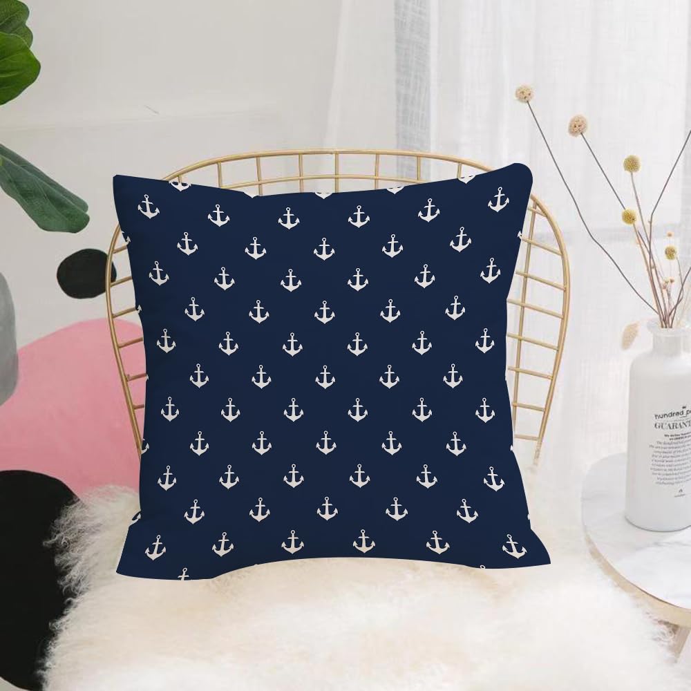 Hyosxw Mini Simple Oceanic Silhouette White Anchor - A3 Cushion Cover,Throw Pillow Case Home Decorative For Living Room Bedroom Sofa Chair 18X18 Inch,Mini Simple Oceanic Silhouette White Anchor On Navy Blue Pattern For Backgroun,Pillowcase 45X45cm