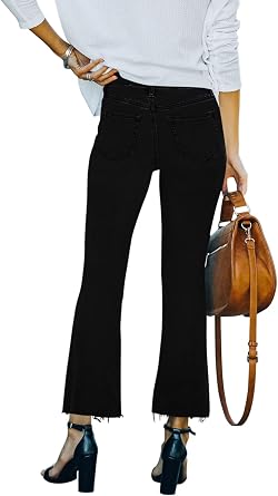 Women's High Waisted Crop Flare Jeans for Women Cropped Bell Bottom Jeans for Women Denim Pants with Live Hem
