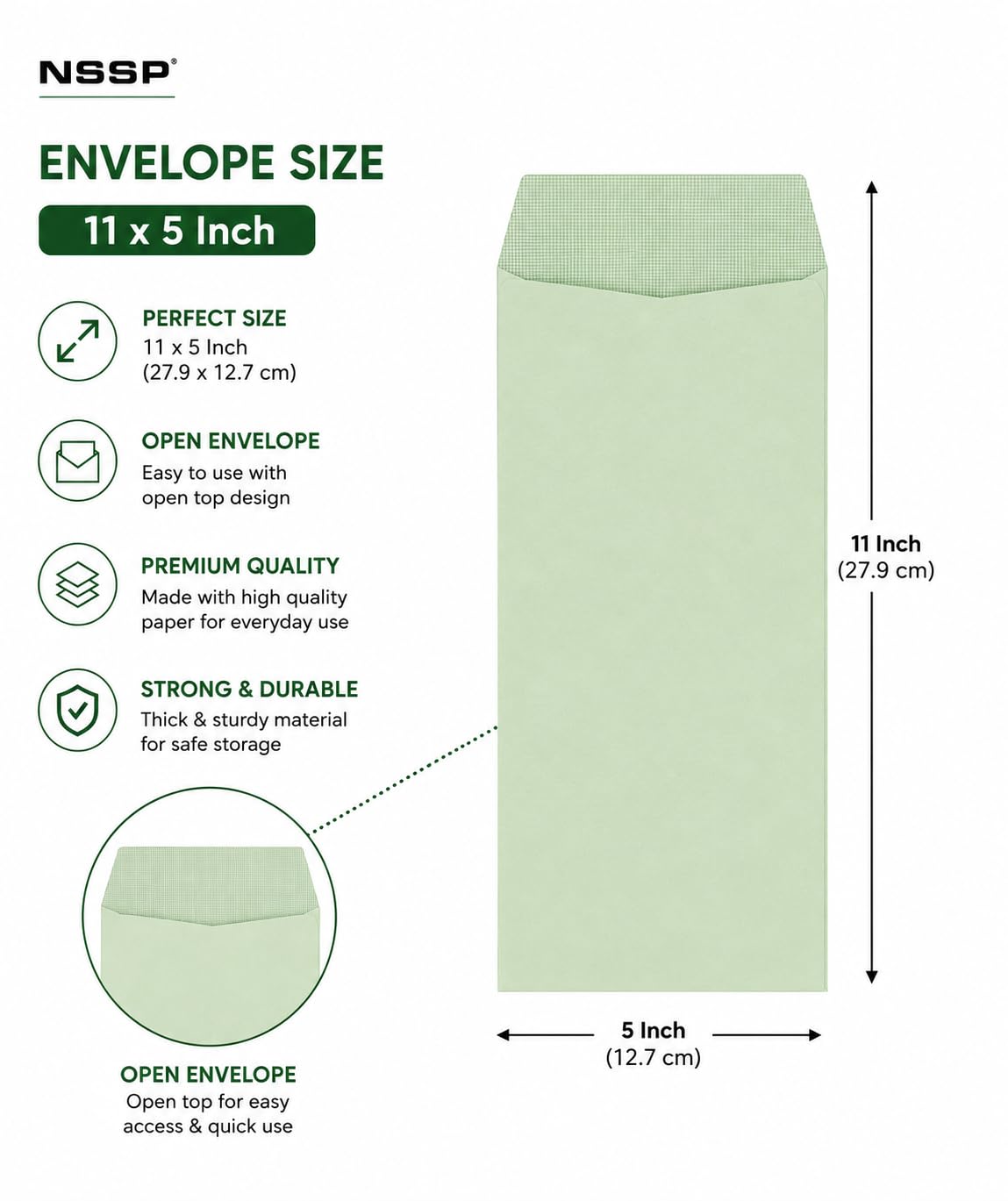 NSSP 11x5 Inch Cloth Line Courier Cover,Courier Envelopes,Courier Cover Green,Green Envelopes For Office Letter Document (Cloth Cover, 11x5 Inch) Pack Of 25