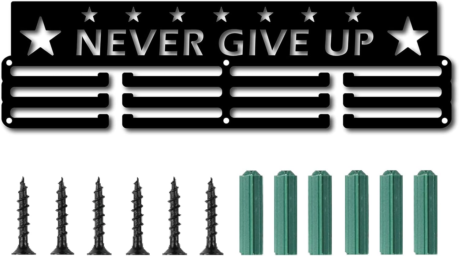 Creatcabinメダルホルダーは決してスポーツをあきらめません60つの尖った星のメダルディスプレイスタンド壁掛けハンガーの装飾 1 メダル以上のサッカー体操を実行するためのステンレス鋼の吊り下げ式ホームバッジ 限定モデル