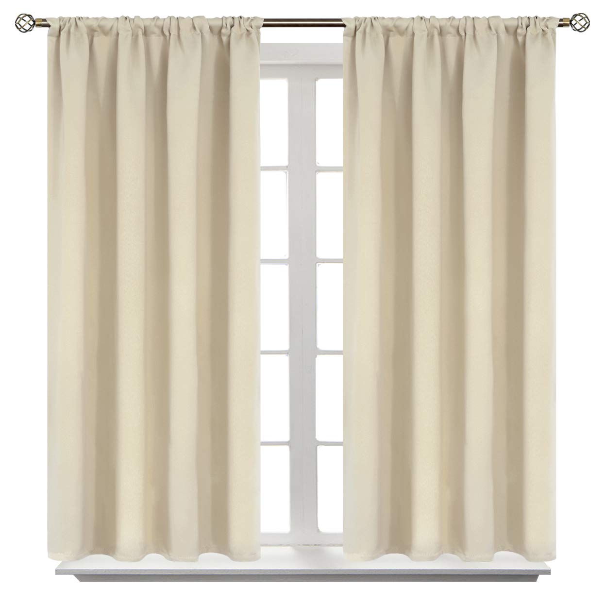 BGment Rod Pocket Room Darkening Curtains 48 Inches Length - Thermal Insulated Beige Blackout Window Drapes for Bedroom, 42 x 48 Inch, 2 Panels