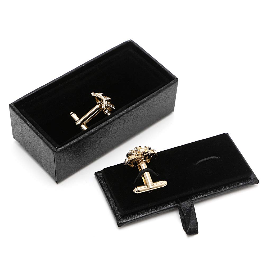 Boîte de rangement pour boutons de manchette en cuir pour homme Noir