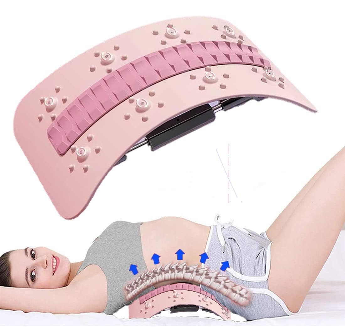 PLATU Back Support Back Stretching Device, Back Massager Cracker Board, Multi-Level Lumbar Support Stretcher Spinal, Lower and Upper Muscle Pain Relief, (pink)