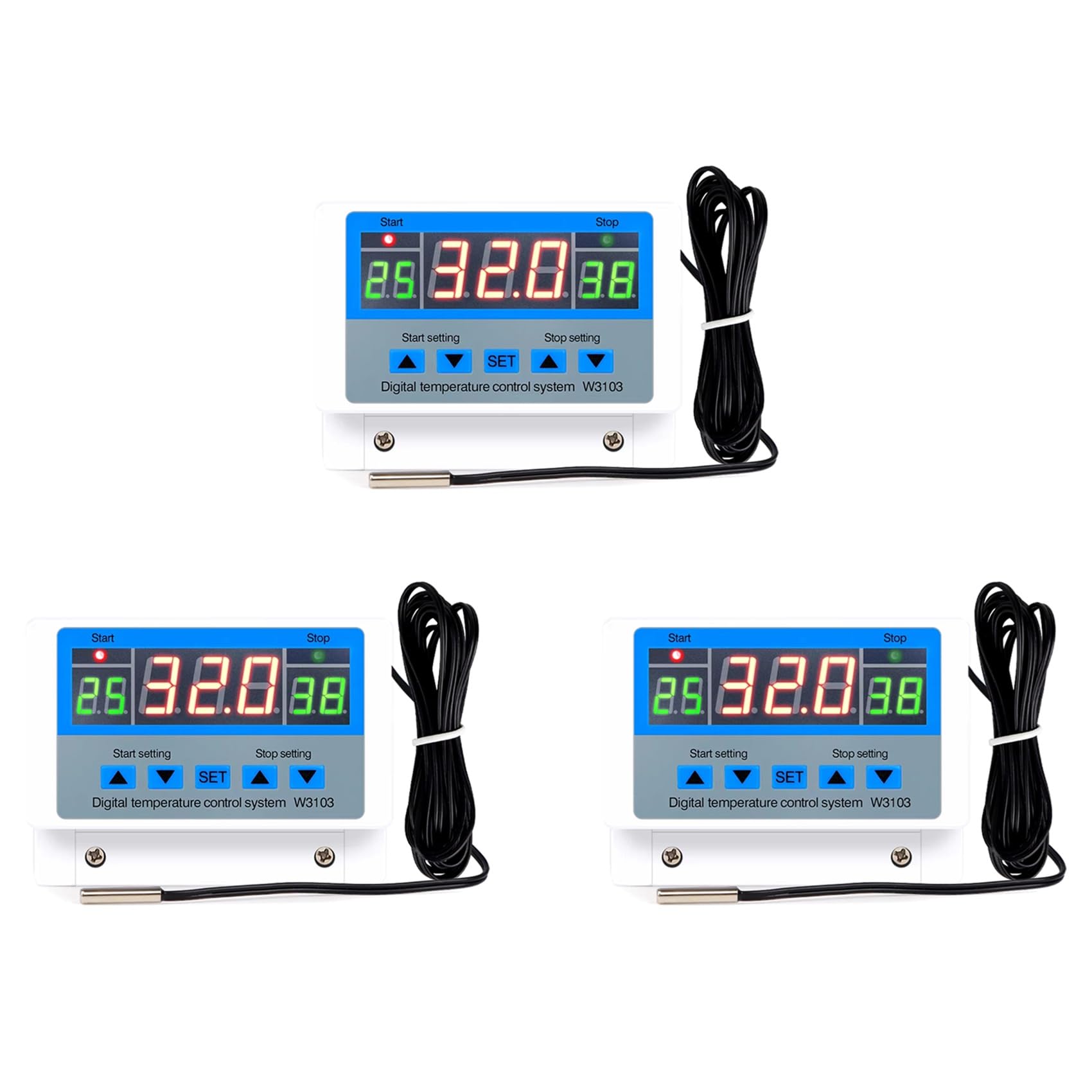Jnchdghwa As Shown 3X Digital Temperature Controller 220V Max 5000W Digital Thermostat 30A -19 To 99℃ Temperature Controller Xh-W3103