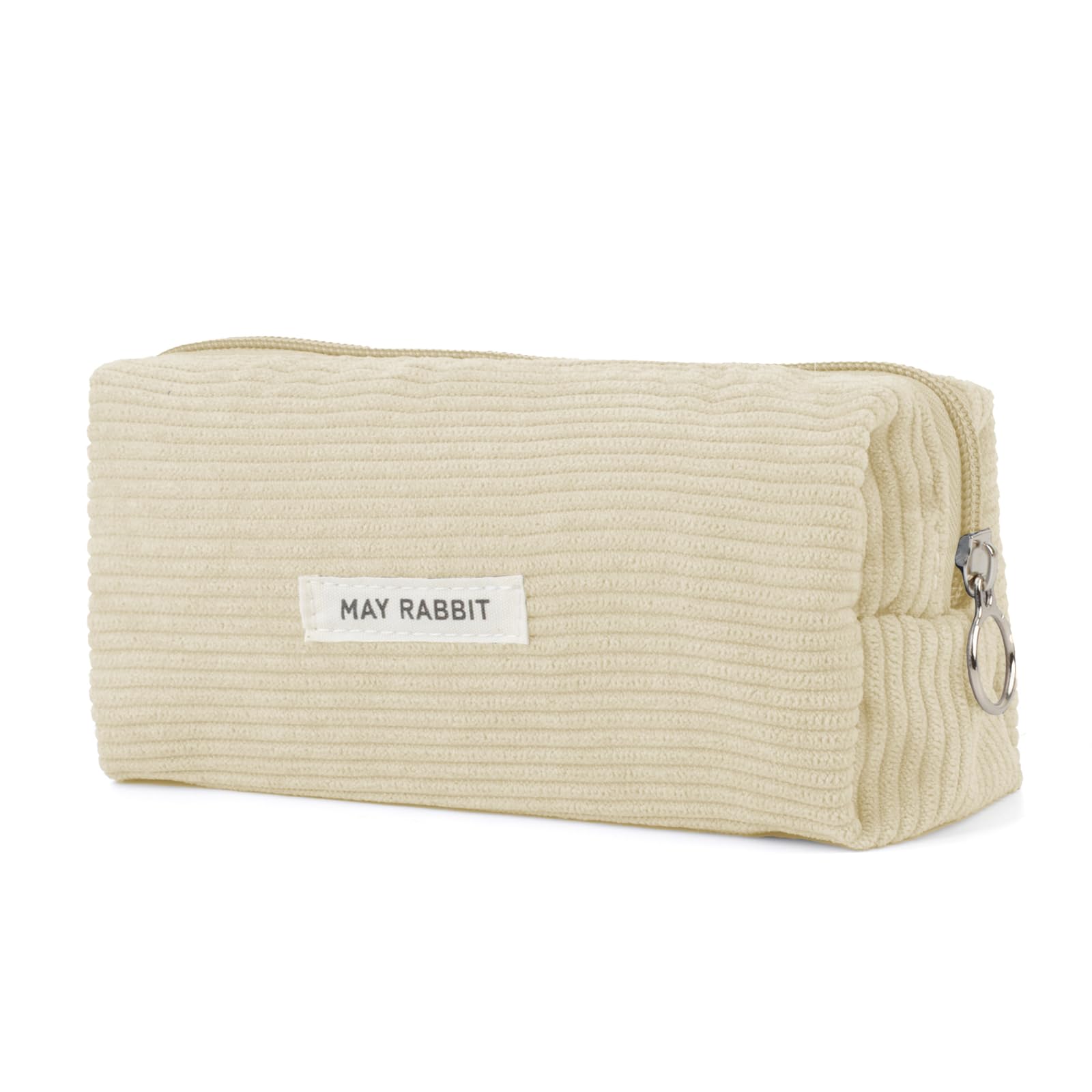 GMYIAK Big Capacity Corduroy Pencil Case for Girls and Boys,Aesthetic Pencil Case with Zip for Girls Secondary School,Cute Pen Case/Stationeryorganiser for Woman (White)