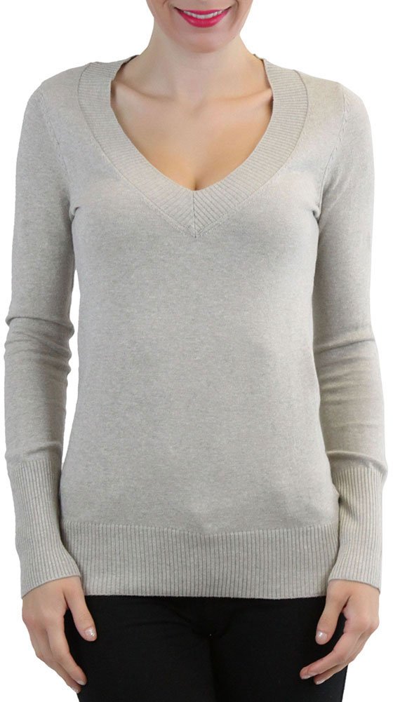 ToBeInStyle Women's Classic Long Sleeve V-Neck Pullover Sweater