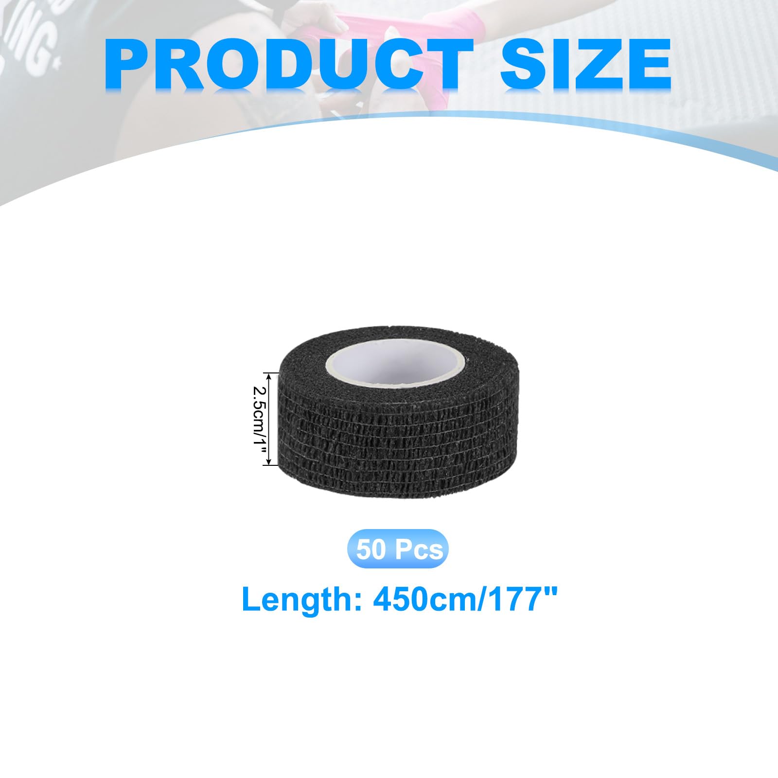 PATIKIL Benda Autoadesiva 177" X 1", 50 Pezzi Benda Elastica Autoaderente Traspirante Per Sport Polso Caviglia Nastro Atletico Estensibile Per Esterni, Nero