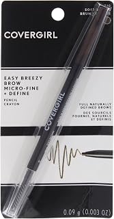 COVERGIRL Easy Breezy Brow Micro-Fine Define Pencil, Soft Brown - No Sharpening, Built-in Spoolie, Sensitive Eyes Safe