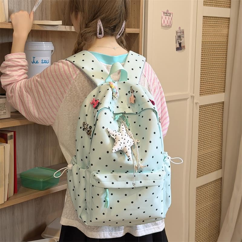 Zaino a pois da donna in nylon capiente (verde 290×430×140)