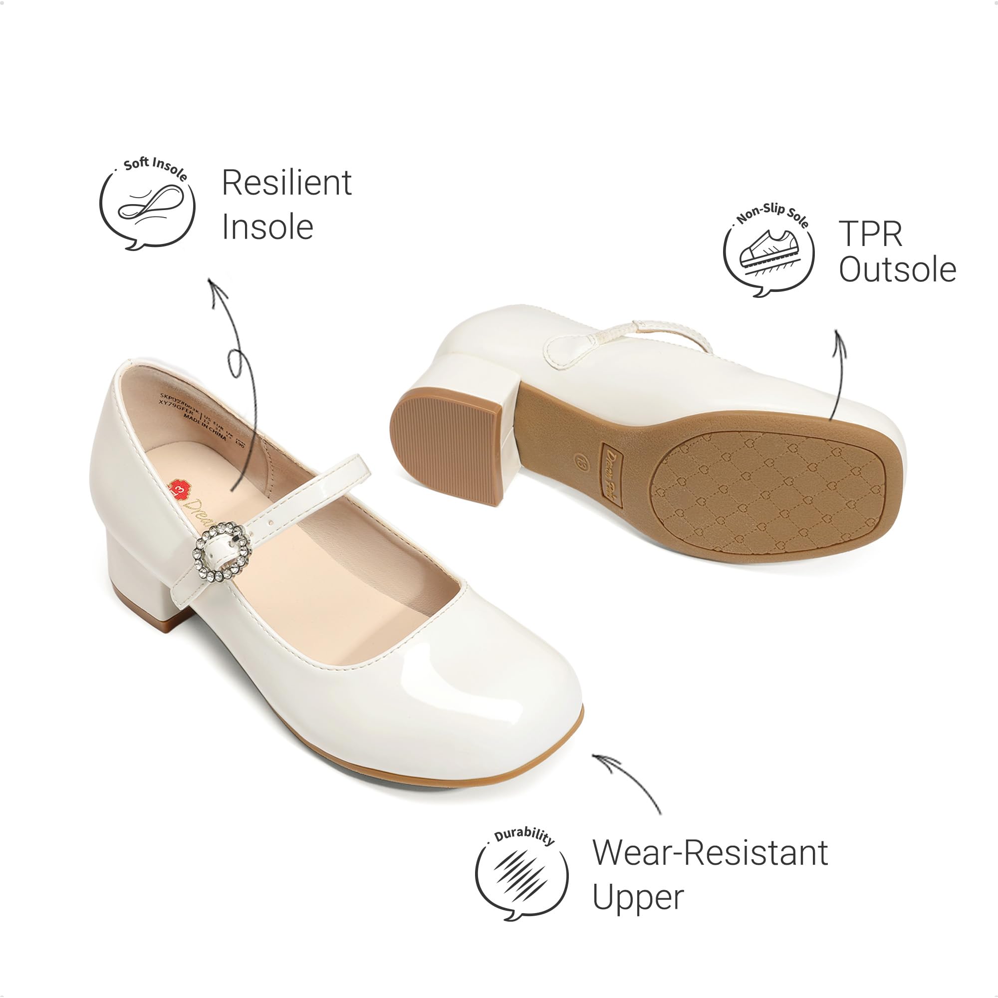 DREAM PAIRS Zapatos de Vestir para Niñas Mary Jane con Tacones Bajos Bombas de Flores para Bodas y Fiestas de Prom para Niños/Adolescentes