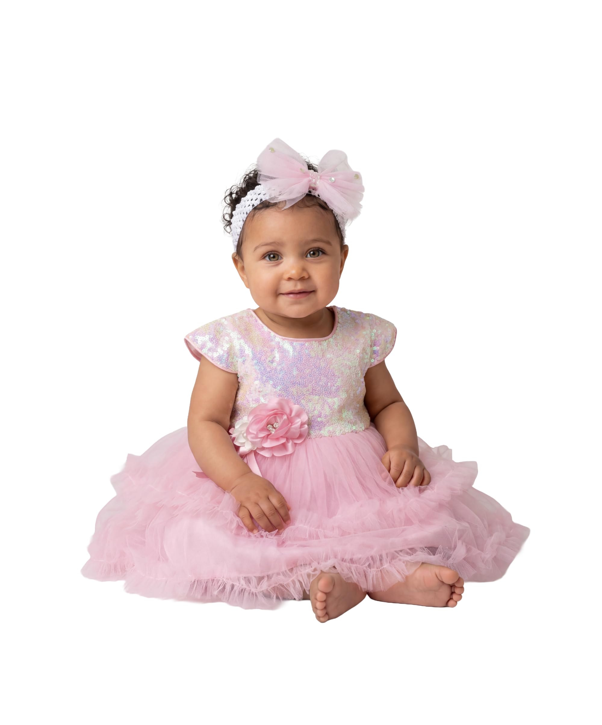 SIRRI Rosa Pailletten-Tüllkleid & Haarband-Set für Babys, Tutu-Geburtstags- und Hochzeitsoutfit