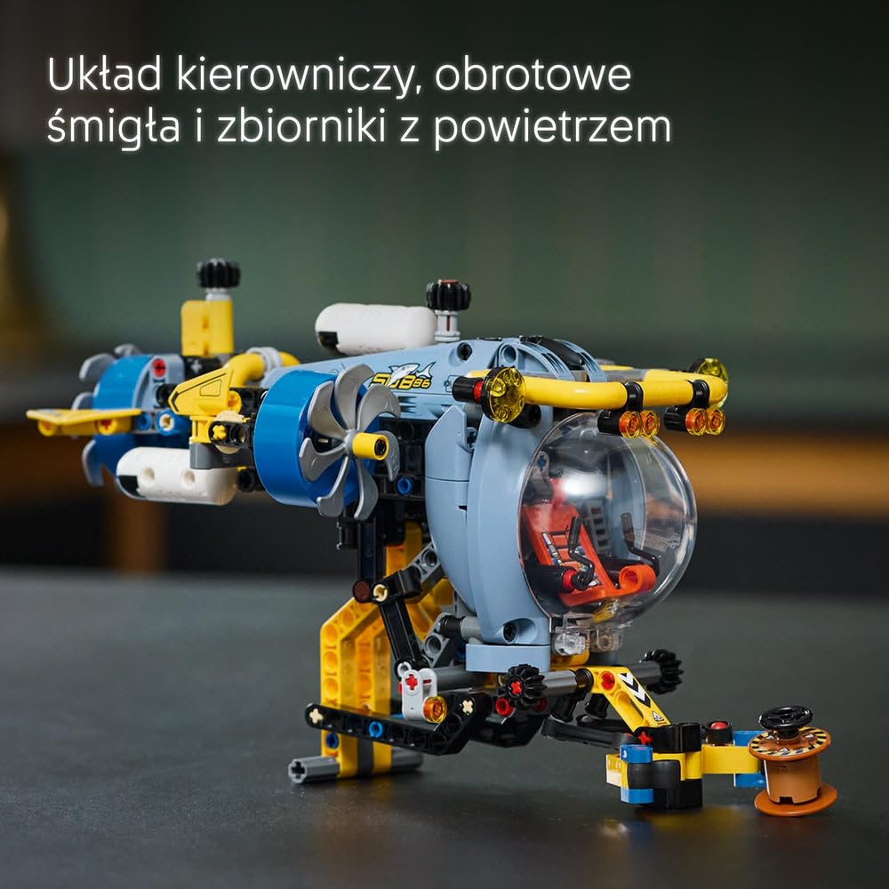 LEGO Technic Badawcza Łódź Podwodna, Konstrukcyjna Zabawka dla Dziecka do Zbudowania, Model Pojazdu z Otwieranym Kokpitem, Kreatywny Prezent dla 9-latka, dla Chłopca i Dziewczynki, Fana Nauki, 42201