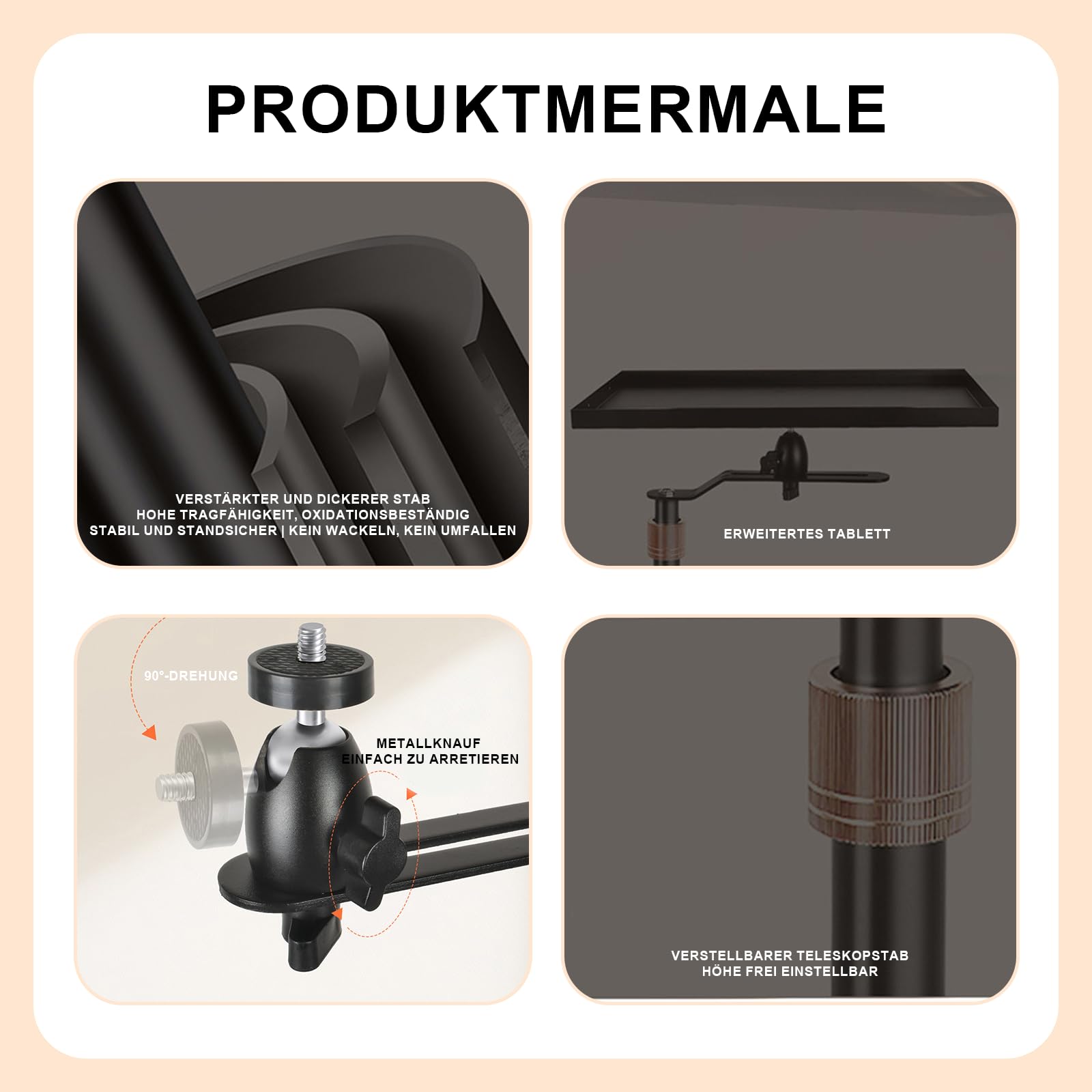 Projektorhalterung für Bett und Sofa, Verstellbare Ständerlänge 24-64 cm mit 360°Drehwinkel, Verstecktes Design Bed Sofa Beamer Halterung, Kompatibel mit 99% Projektoren, XGIMI, Nebula, VANKYO, Epson
