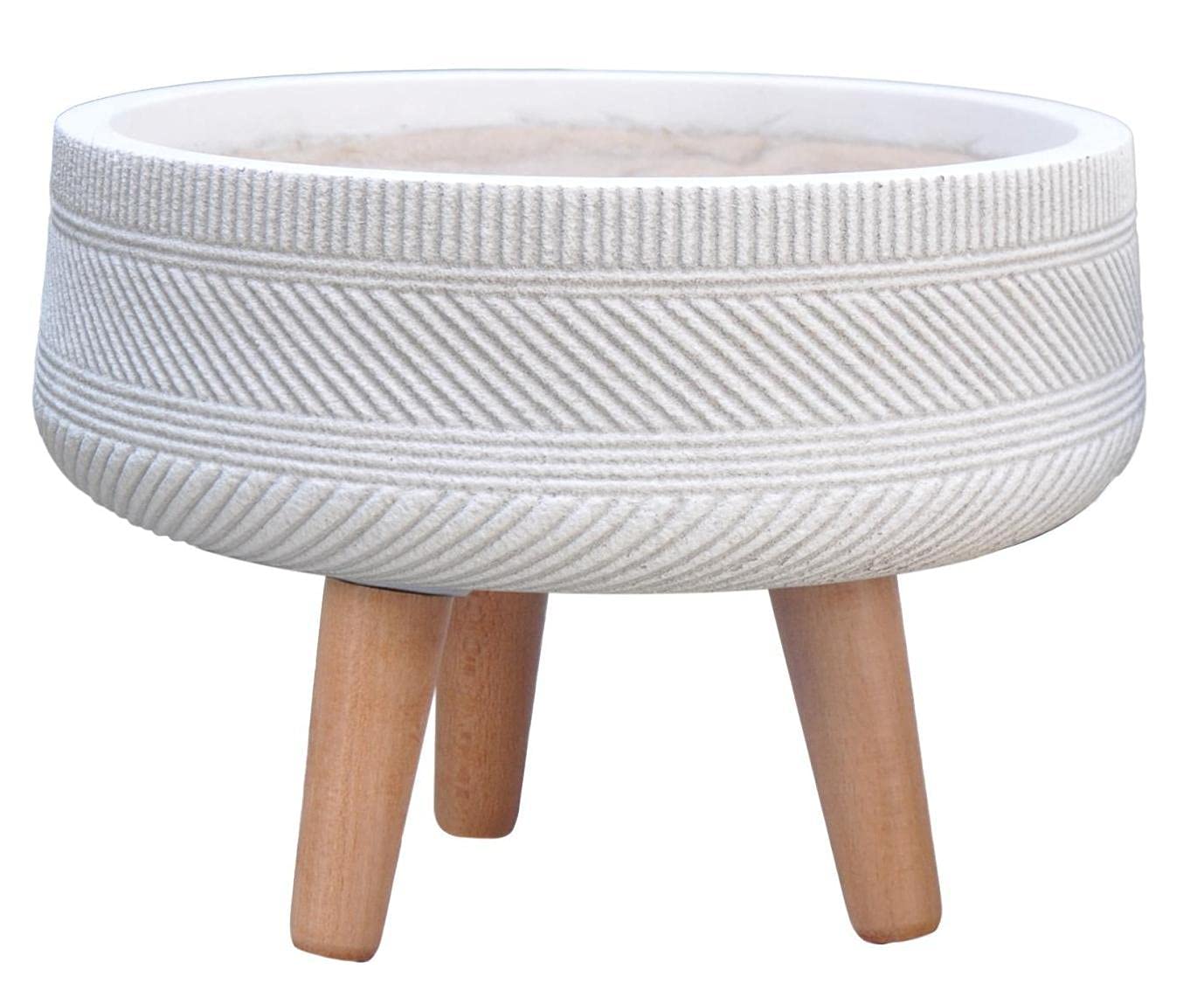 IDEALIST 25cm Ribbed White Reinforced Stone Bowl Planter | Large Bonsai Pot on Legs | Indoor Plant Pot D25 H22 cm, 5 litres