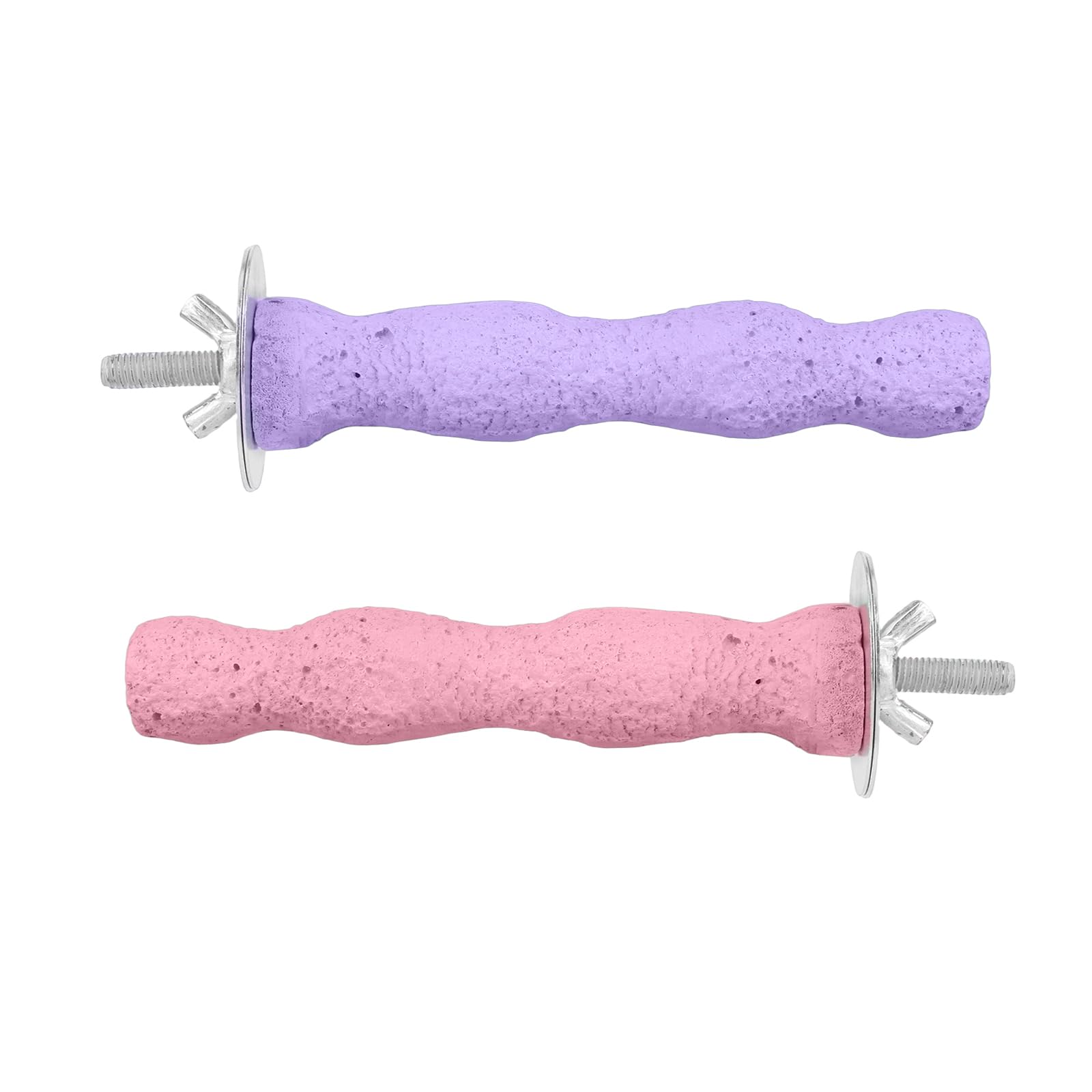 2pz Pietra per Affilare Becco Uccello, Resina Anti-Scadimento Becco Smerigliatrice Pietra Posatoi Uccello Pappagallo Gabbia Posatoio Supporto per Pappagallo Cacatua Gabbia (Rosa, Viola)