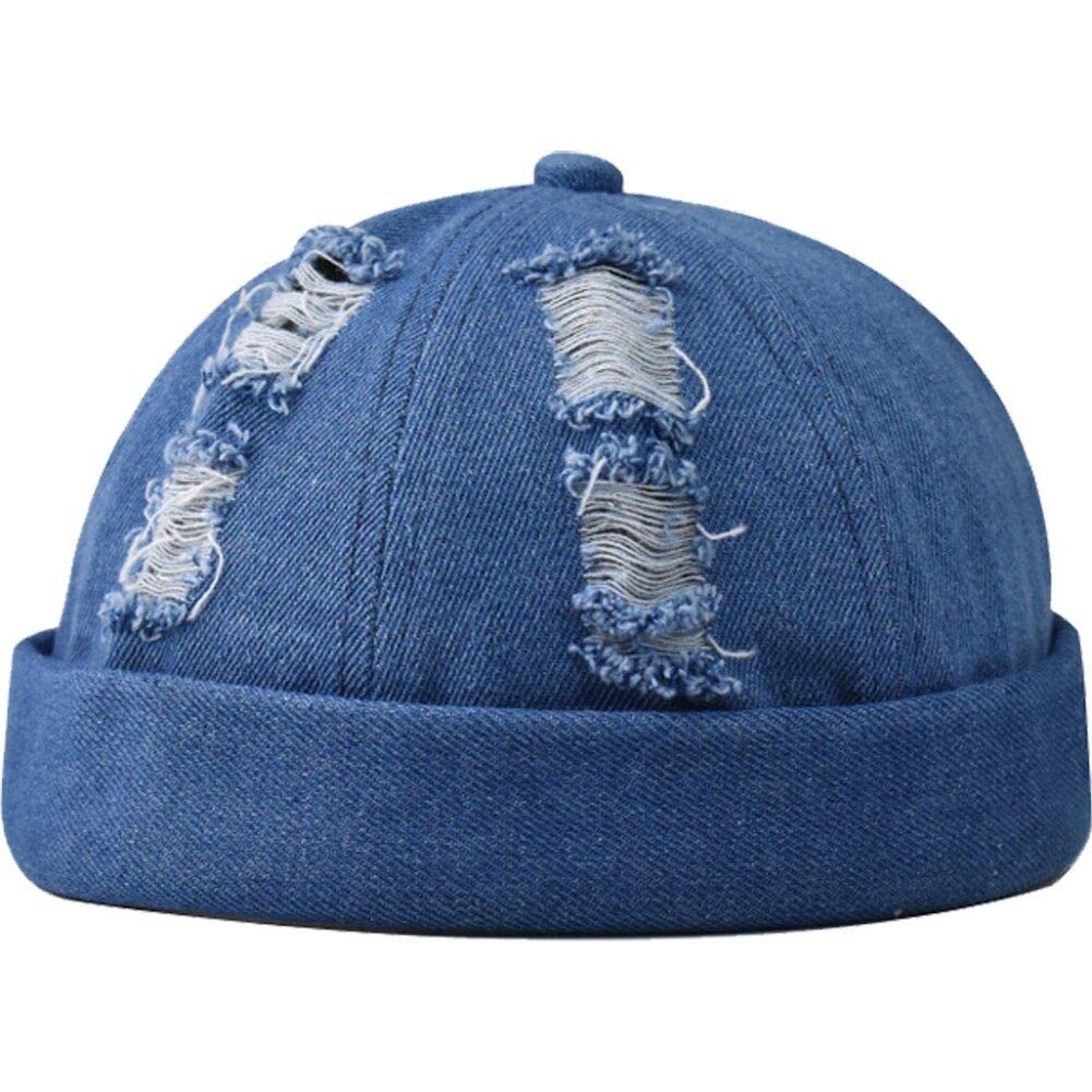 Casiler Blue Docker Cap Brimless Hats Vintage Denim Beanie Cap No Brim Hat Adjustable Rolled Cuff Harbour Hat Skullcap