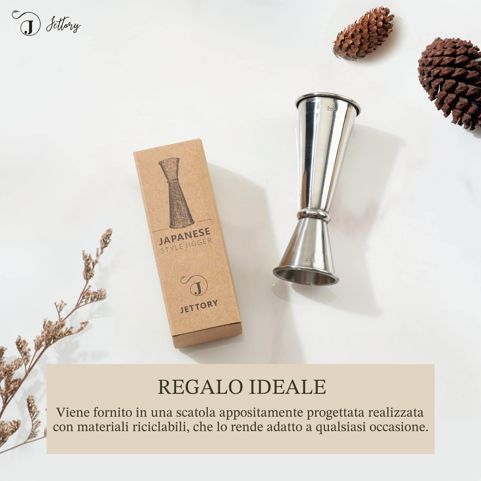 Jigger | Jigger Giapponese 1oz / 2oz con Misure Interne | Jigger per Cocktail in Acciaio Inox 304 per Bartending | Strumento Professionale per Bar (Argento)