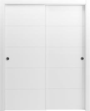 Sliding Closet Door SARTODOORS Planum 0770 Bypass Interior Doors, no Glass, Solid Wood, 36x80, White, Modern Style Hardware Included