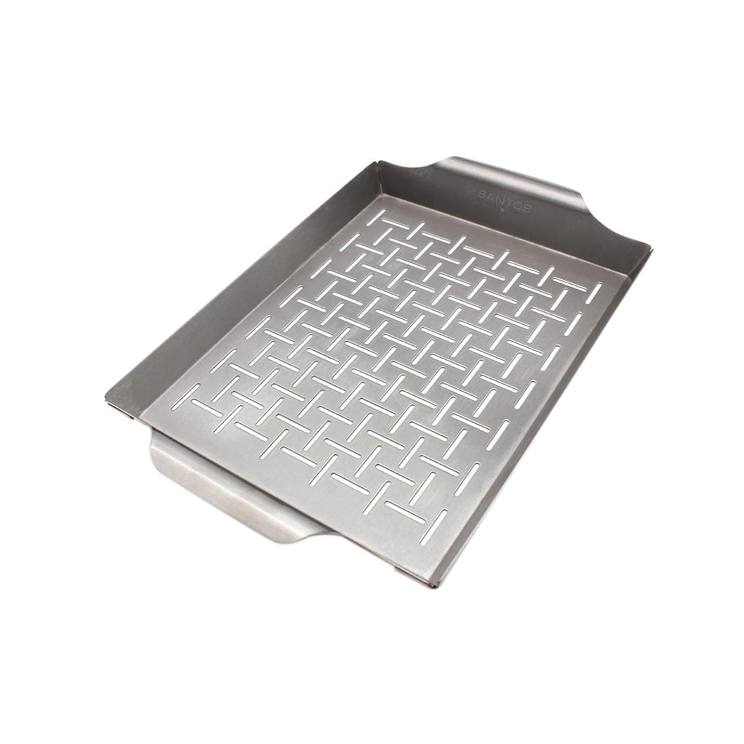 SANTOS Grillkorb/Gemüsekorb - Edelstahl - 33x22,4x2,5cm - Grillwok für Käse, Gemüse, Fleisch & Co. - Edelstahl-Grillkorb - Vegetarisch & Vegan Grillen