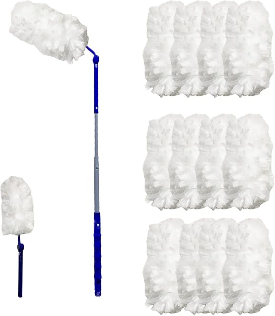 UKEENOR 180° Dusters Multi Surface Duster Refills Kit Extender Handle (1 Long Handle to + 1 Short Handle + 15 Duster Refill) Extra Thick