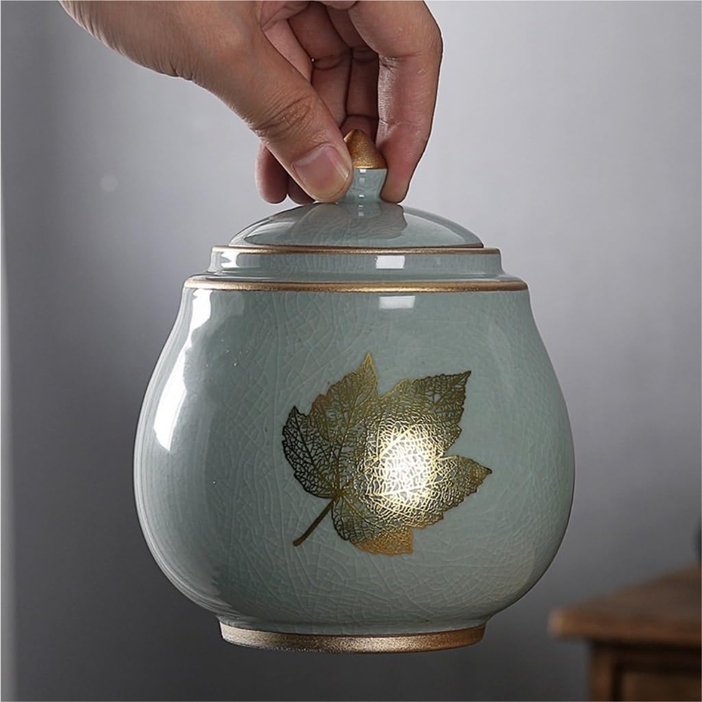 Tarro de almacenamiento de té a granel, de cerámica, grande, azul y dorado, sellado, tarro individual, para el hogar, cocina, almacenamiento de alimentos, organizador de té (A)