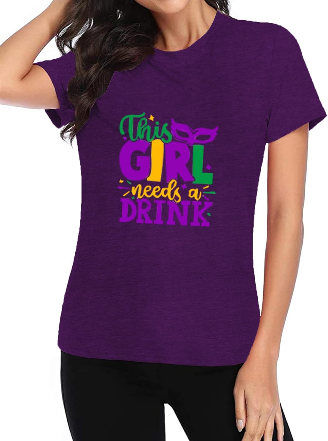 Happy Mardi Gras Shirt for Women Mardi Gras Day Tshirts Funny Carnival Theme Party Tee Tops Purple - Image 3