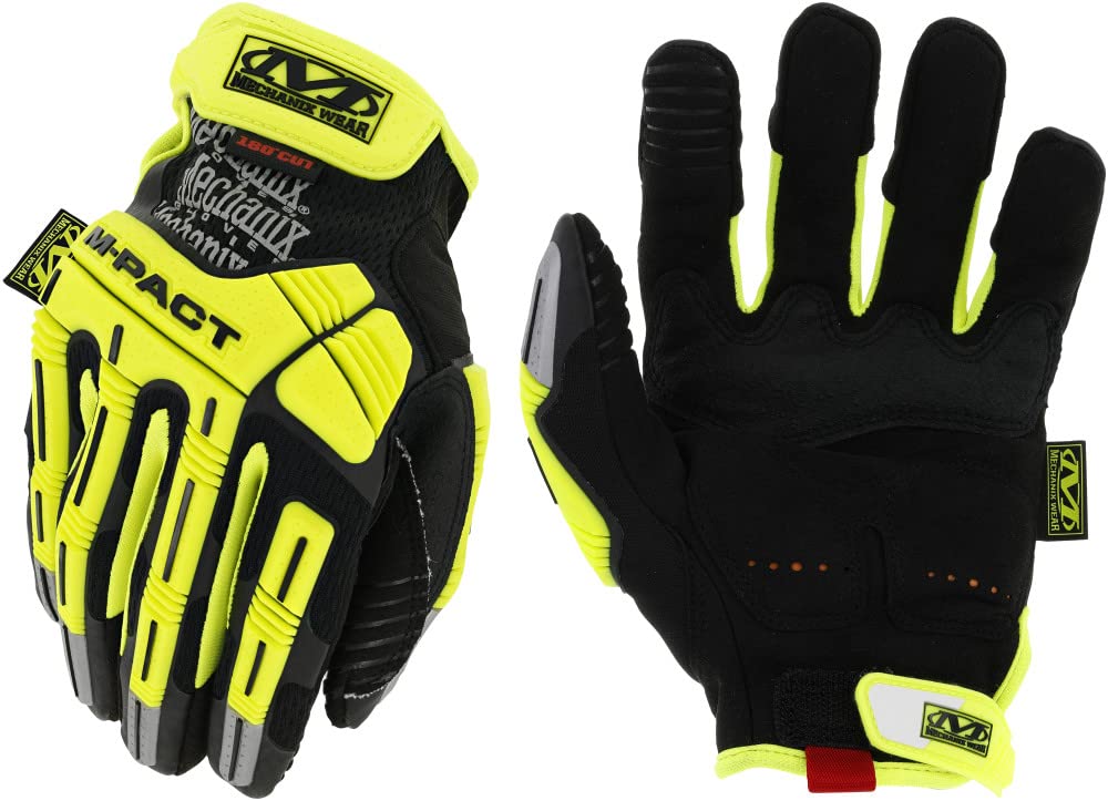 Mechanix Wear Hi-Viz M-Pact D5 Gloves - High-Visibility Impact Gloves - For Construction - Touchscreen Compatible - Breathable