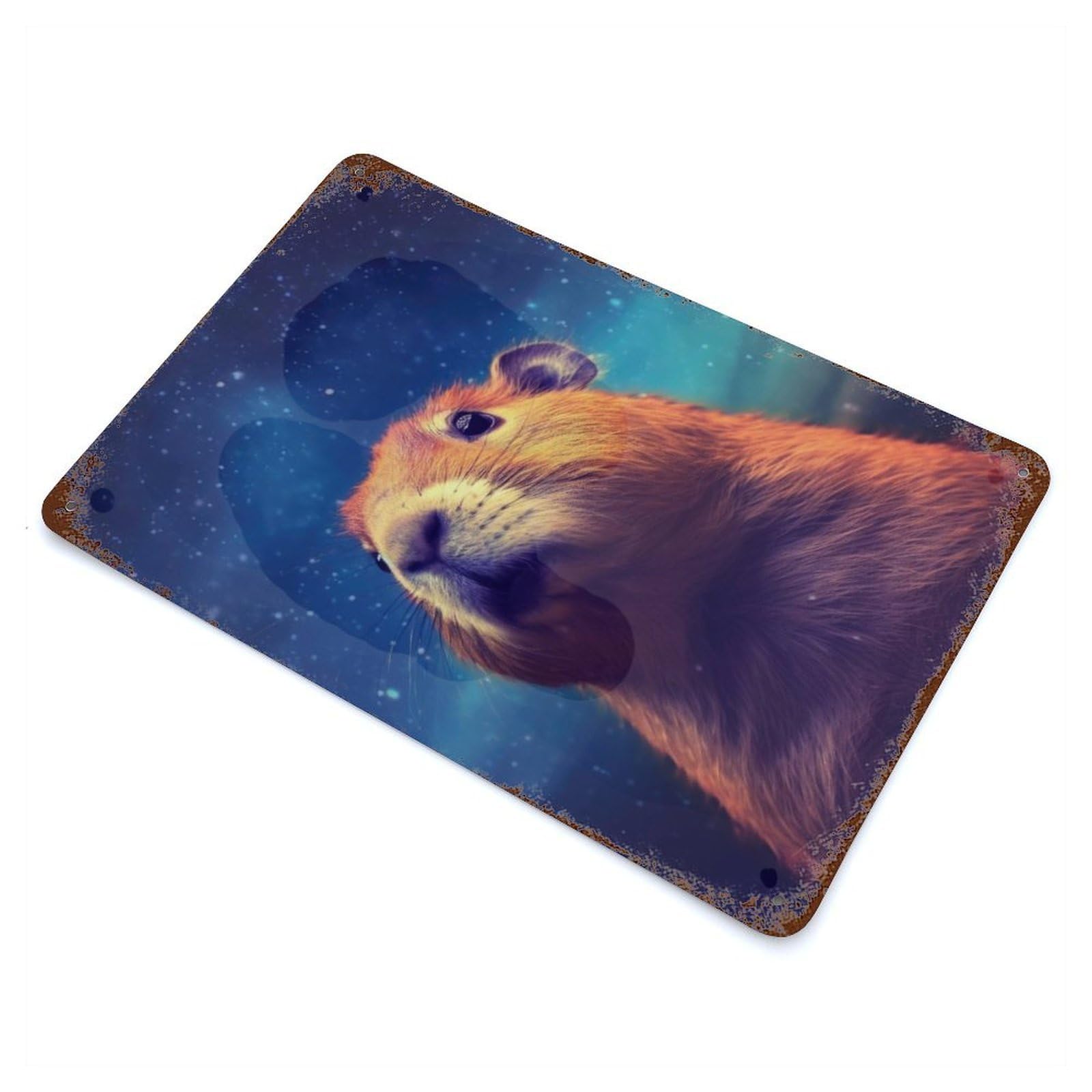 Rust Effect Capybara Night Galaxy Vintage Rust Metal Sign 11.8"x7.9", Classic Wall Plaque for Shed, Workshop And Garage Wall Decor