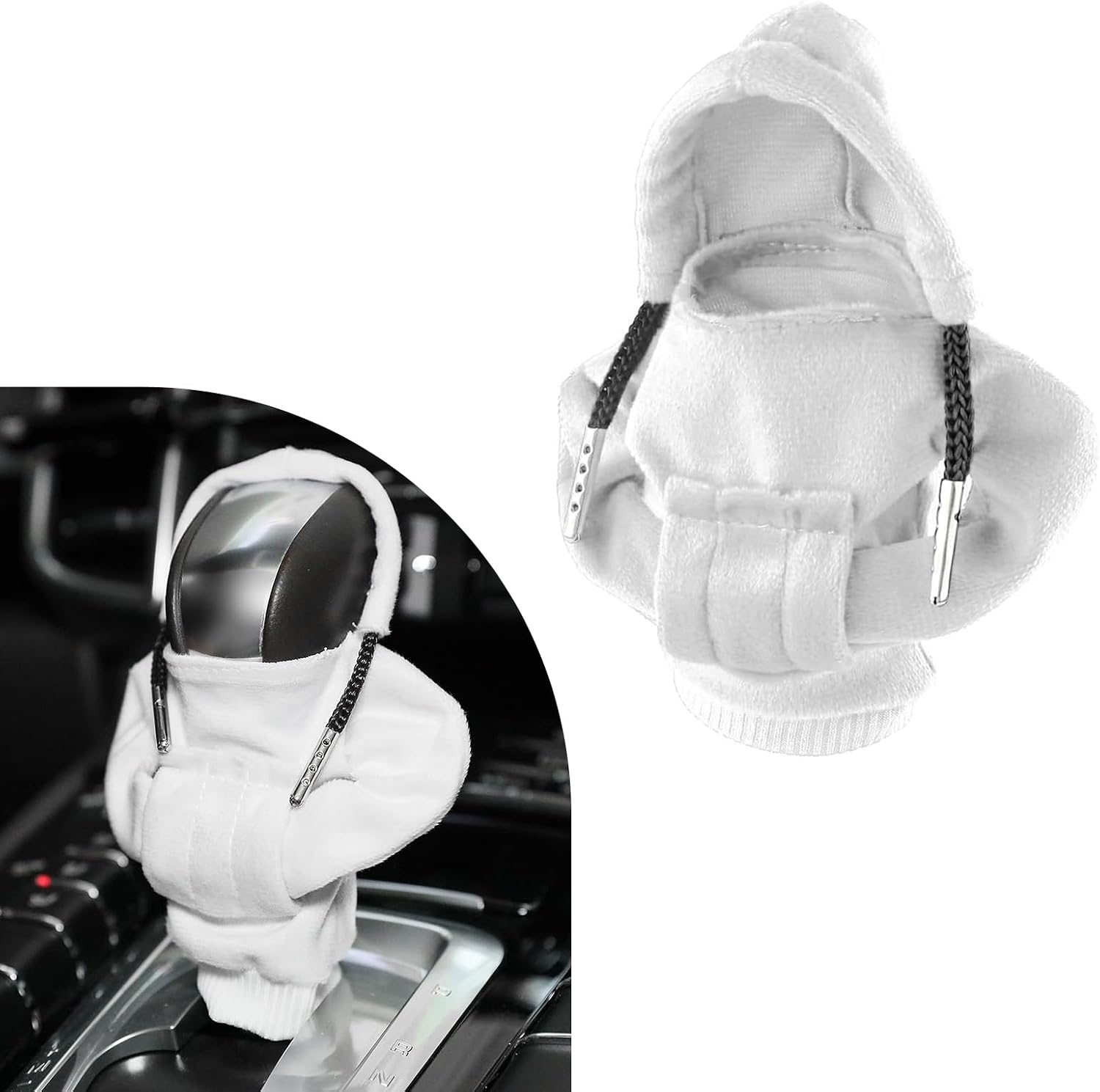 Ziciner Car Gear Shift Knob Cover, Fashionable Sweater Design Shift Knob Cover Trim, Universal Soft Gear Shift Protector, Auto Interior Decor Accessories for Manual & Automatic (White)