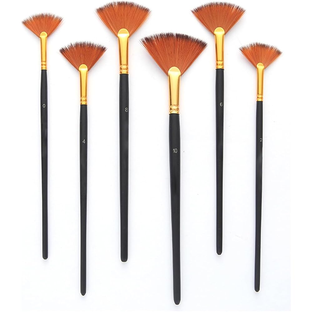 1/mo Finance Professional Fan Brush Set 6pcs Hog Hair Paint Brushes