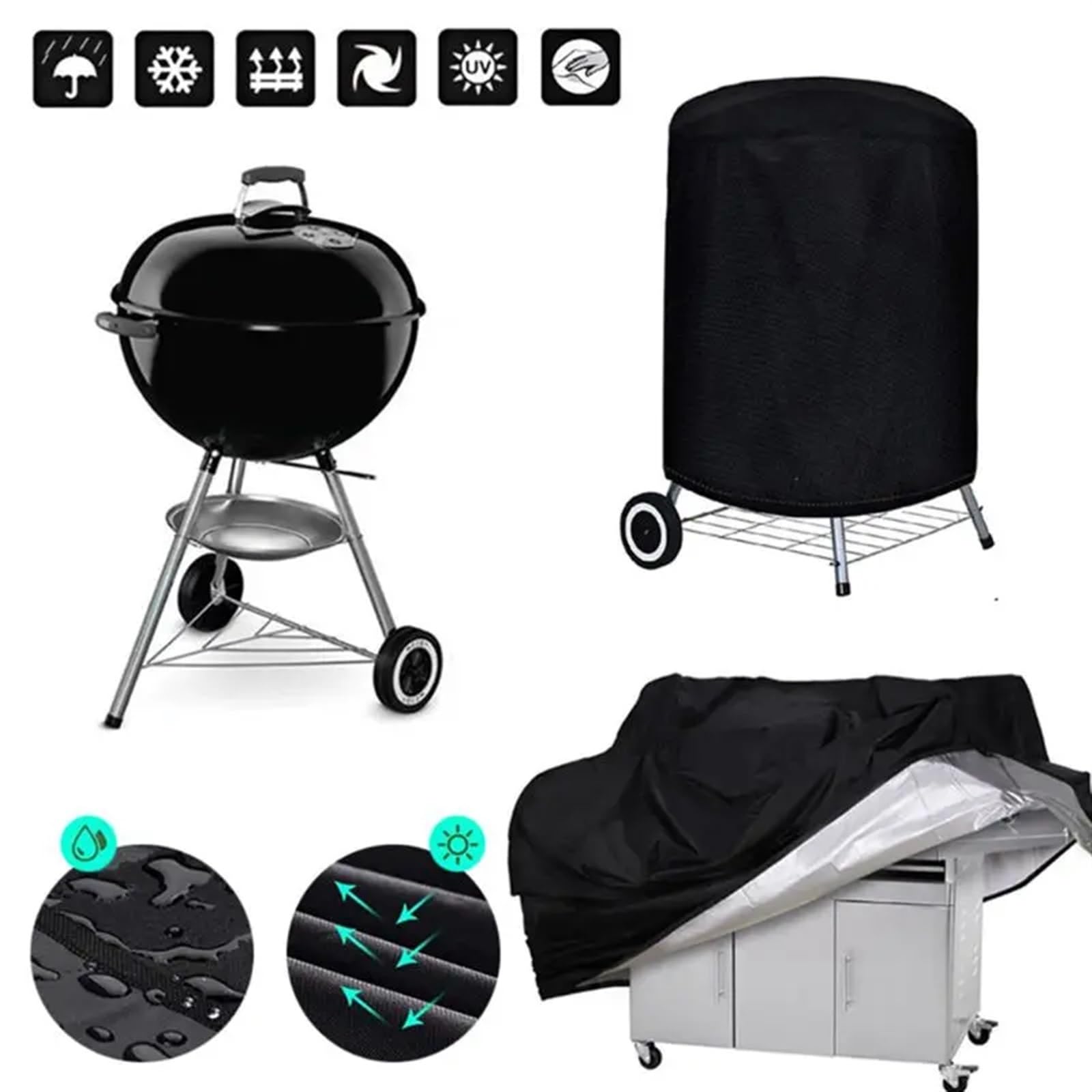 Copertura Barbecue da Esterno Copertura for Barbecue 190T 210D Copertura for griglia Esterna Resistente alla Pioggia Copertura for Barbecue Esterna Protettiva Rotonda(L72xW26xH51inch)