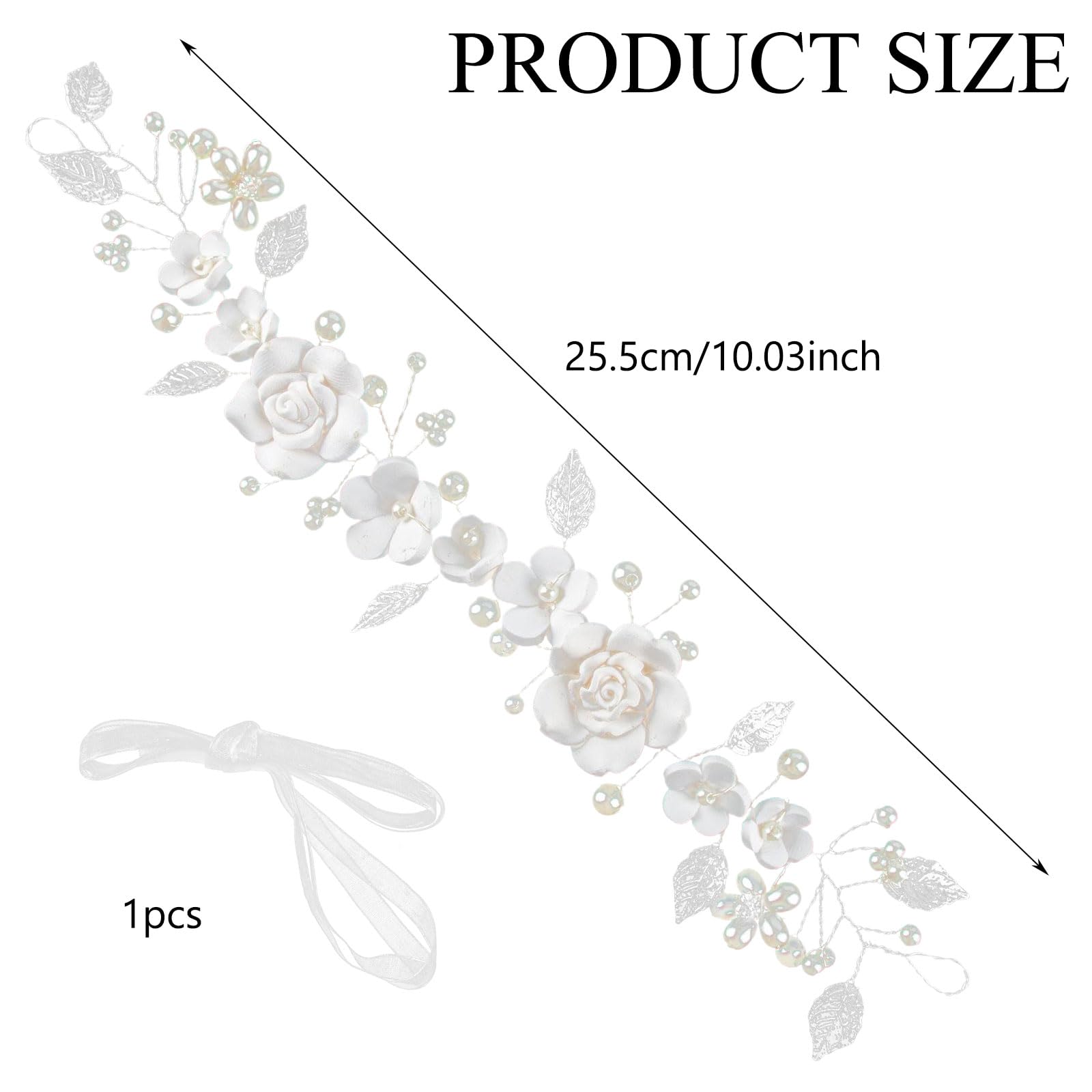 SSKHE Flower Bride Wedding Hair Vine Bride Wedding Pearl Hair Accessories Crystal Headpieces Flower Headband Bridal Pieces Girl Accessories Silver - Image 2