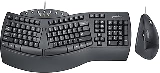 Perixx PERIDUO-512B US, Wired Ergonomic Keyboard and Vertical Mouse Combo - USB - Bulky Full-Size Design - Black - US English