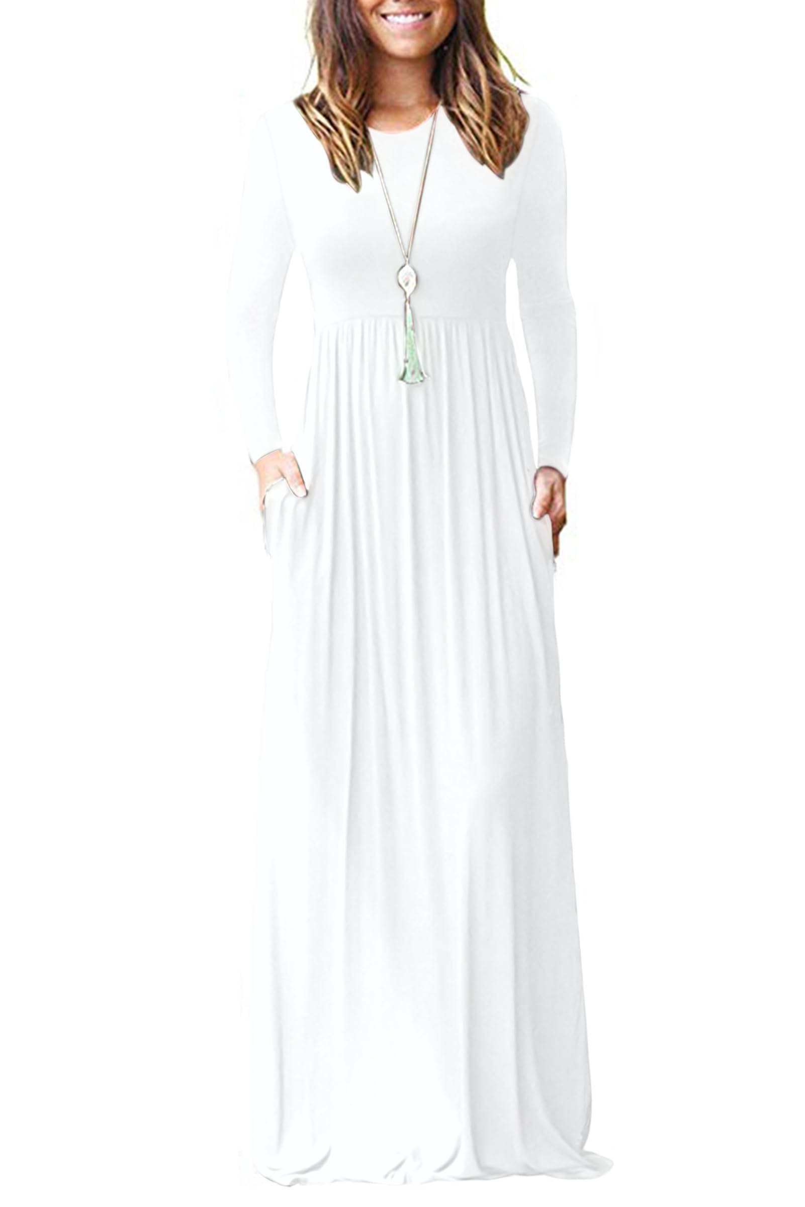Women's Classic Long Sleeve Dress Loose Plain Long Casual Maxi Dresses with Pockets 2026